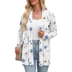 imageZeagoo Womens Lightweight Cardigan Sweaters Open Front Long Sleeve Casual Loose Thin Cardigans with Pockets 2025Aflower Blue