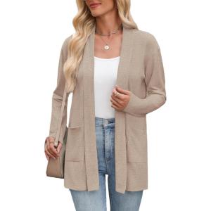 imageZeagoo Womens Lightweight Cardigan Sweaters Open Front Long Sleeve Casual Loose Thin Cardigans with Pockets 2025Akhaki
