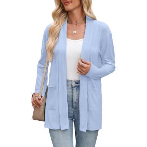 imageZeagoo Womens Lightweight Cardigan Sweaters Open Front Long Sleeve Casual Loose Thin Cardigans with Pockets 2025Light Blue