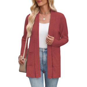 imageZeagoo Womens Lightweight Cardigan Sweaters Open Front Long Sleeve Casual Loose Thin Cardigans with Pockets 2025Red