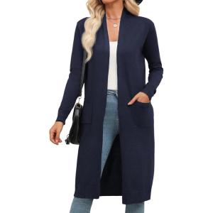 imageZeagoo Womens Long Cardigan Sweaters Lightweight Sweater Long Sleeve Open Front Casual Knit Duster Cardigans with PocketAnavy Blue