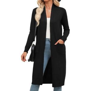 imageZeagoo Womens Long Cardigan Sweaters Lightweight Sweater Long Sleeve Open Front Casual Knit Duster Cardigans with PocketBlack