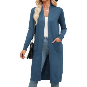 imageZeagoo Womens Long Cardigan Sweaters Lightweight Sweater Long Sleeve Open Front Casual Knit Duster Cardigans with PocketBlue