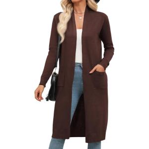 imageZeagoo Womens Long Cardigan Sweaters Lightweight Sweater Long Sleeve Open Front Casual Knit Duster Cardigans with PocketBrown