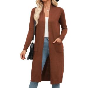 imageZeagoo Womens Long Cardigan Sweaters Lightweight Sweater Long Sleeve Open Front Casual Knit Duster Cardigans with PocketCaramel