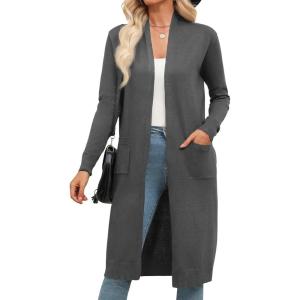 imageZeagoo Womens Long Cardigan Sweaters Lightweight Sweater Long Sleeve Open Front Casual Knit Duster Cardigans with PocketDark Grey