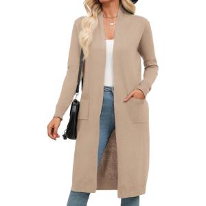 imageZeagoo Womens Long Cardigan Sweaters Lightweight Sweater Long Sleeve Open Front Casual Knit Duster Cardigans with PocketKbeige
