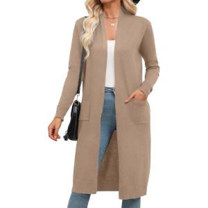 imageZeagoo Womens Long Cardigan Sweaters Lightweight Sweater Long Sleeve Open Front Casual Knit Duster Cardigans with PocketKhaki