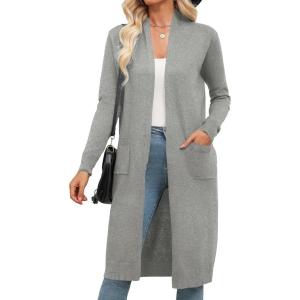 imageZeagoo Womens Long Cardigan Sweaters Lightweight Sweater Long Sleeve Open Front Casual Knit Duster Cardigans with PocketLight Grey