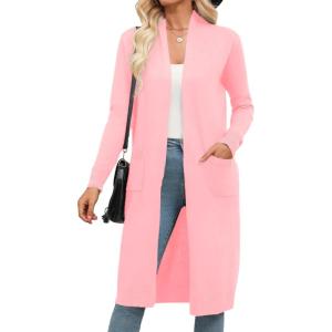 imageZeagoo Womens Long Cardigan Sweaters Lightweight Sweater Long Sleeve Open Front Casual Knit Duster Cardigans with PocketPink