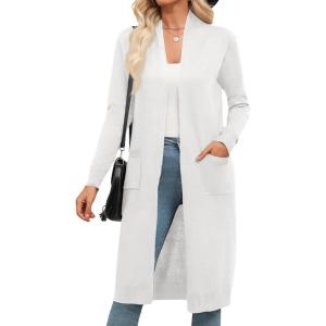 imageZeagoo Womens Long Cardigan Sweaters Lightweight Sweater Long Sleeve Open Front Casual Knit Duster Cardigans with PocketWhite