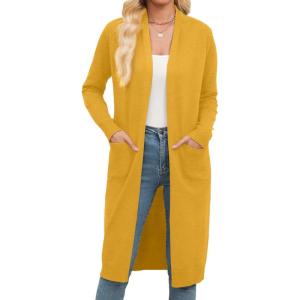 imageZeagoo Womens Long Cardigan Sweaters Lightweight Sweater Long Sleeve Open Front Casual Knit Duster Cardigans with PocketYellow