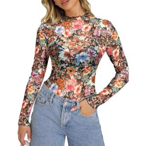 imageZeagoo Womens Mesh Long Sleeve Tops Mock Neck Going Out See Through Shirts Sexy Sheer Blouses Clubwear SXXLWf66