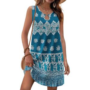 imageZeagoo Womens Summer Beach Dresses 2025 Loose Sleeveless Mini Sundress Swimsuit Coverup Spring Casual Boho Tank DressEthnic Blue