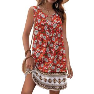 imageZeagoo Womens Summer Beach Dresses 2025 Loose Sleeveless Mini Sundress Swimsuit Coverup Spring Casual Boho Tank DressRed Print