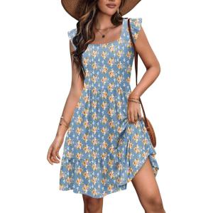 imageZeagoo Womens Summer Dress Casual Ruffle Tiered Floral Square Neck Sundresses Beach Boho Mini Aline Dress 2025 with Pockets02 Blue Floral