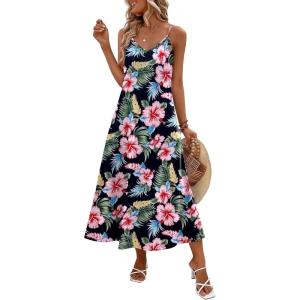 imageZeagoo Womens Summer Maxi Dress Spaghetti Strap Casual Printed Dress Boho Floral Beach SundressFloral7