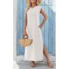 imageZeagoo Maxi Dresses for Women 2025 Summer Casual Sleeveless Floral Sundress Long Split Dresses with Pockets Beach VacationWhite thin