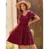 imageZeagoo Summer Tiered Mini Dress with Pockets Ruffle Sleeve VNeck Casual Dress A Line Boho Flowy Sundress 2025 VacationRed