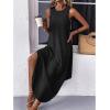 imageZeagoo Women Floral Summer Casual Beach Printed Tank Dress with Pockets Pleated Front Long DressAblack