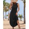 imageZeagoo Women Floral Summer Casual Beach Printed Tank Dress with Pockets Pleated Front Long DressAblack