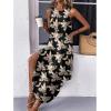imageZeagoo Women Floral Summer Casual Beach Printed Tank Dress with Pockets Pleated Front Long DressBlack Print