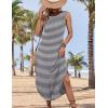 imageZeagoo Women Floral Summer Casual Beach Printed Tank Dress with Pockets Pleated Front Long DressBlack Striped