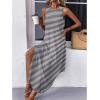 imageZeagoo Women Floral Summer Casual Beach Printed Tank Dress with Pockets Pleated Front Long DressBlack Striped
