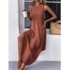 imageZeagoo Women Floral Summer Casual Beach Printed Tank Dress with Pockets Pleated Front Long DressBrick Red