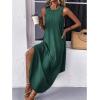 imageZeagoo Women Floral Summer Casual Beach Printed Tank Dress with Pockets Pleated Front Long DressDeep Green