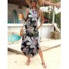 imageZeagoo Women Floral Summer Casual Beach Printed Tank Dress with Pockets Pleated Front Long DressFloral Leaf Black