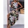 imageZeagoo Women Floral Summer Casual Beach Printed Tank Dress with Pockets Pleated Front Long DressFloral Leaf Black