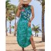 imageZeagoo Women Floral Summer Casual Beach Printed Tank Dress with Pockets Pleated Front Long DressGreen Flower