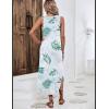 imageZeagoo Women Floral Summer Casual Beach Printed Tank Dress with Pockets Pleated Front Long DressGreen Leaf White