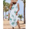 imageZeagoo Women Floral Summer Casual Beach Printed Tank Dress with Pockets Pleated Front Long DressGreen Leaf White