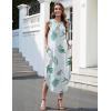 imageZeagoo Women Floral Summer Casual Beach Printed Tank Dress with Pockets Pleated Front Long DressGreen Leaf White