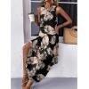 imageZeagoo Women Floral Summer Casual Beach Printed Tank Dress with Pockets Pleated Front Long DressLeaf Black