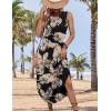 imageZeagoo Women Floral Summer Casual Beach Printed Tank Dress with Pockets Pleated Front Long DressLeaf Black