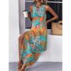 imageZeagoo Women Floral Summer Casual Beach Printed Tank Dress with Pockets Pleated Front Long DressLeaf Print