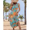 imageZeagoo Women Floral Summer Casual Beach Printed Tank Dress with Pockets Pleated Front Long DressLeaf Print