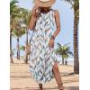imageZeagoo Women Floral Summer Casual Beach Printed Tank Dress with Pockets Pleated Front Long DressLeaf Print White