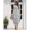 imageZeagoo Women Floral Summer Casual Beach Printed Tank Dress with Pockets Pleated Front Long DressLeaf Print White