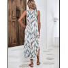 imageZeagoo Women Floral Summer Casual Beach Printed Tank Dress with Pockets Pleated Front Long DressLeaf Print White