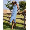 imageZeagoo Women Floral Summer Casual Beach Printed Tank Dress with Pockets Pleated Front Long DressLight Blue Floral