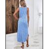 imageZeagoo Women Floral Summer Casual Beach Printed Tank Dress with Pockets Pleated Front Long DressLight Blue Floral
