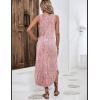 imageZeagoo Women Floral Summer Casual Beach Printed Tank Dress with Pockets Pleated Front Long DressLight Pink Print