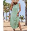 imageZeagoo Women Floral Summer Casual Beach Printed Tank Dress with Pockets Pleated Front Long DressMint Green Print