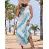 imageZeagoo Women Floral Summer Casual Beach Printed Tank Dress with Pockets Pleated Front Long DressMix Blue White