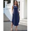 imageZeagoo Women Floral Summer Casual Beach Printed Tank Dress with Pockets Pleated Front Long DressNavy Blue