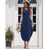 imageZeagoo Women Floral Summer Casual Beach Printed Tank Dress with Pockets Pleated Front Long DressNavy Blue
